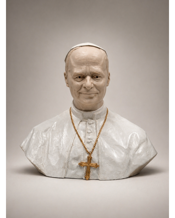 Escultura de busto del papa León XIV visto de frente