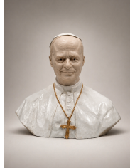 Escultura de busto del papa León XIV visto de frente