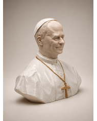 Escultura de busto del papa León XIV visión tres cuartos lado derecho